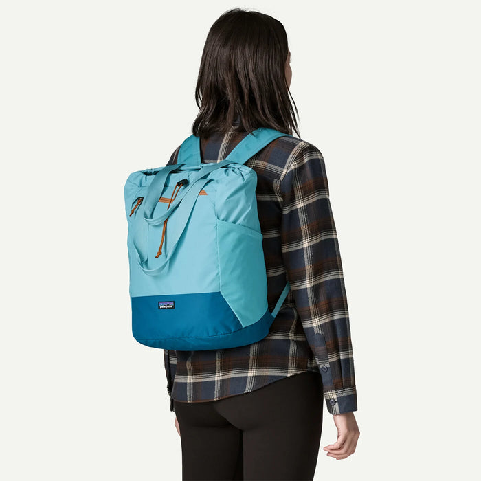 Patagonia Terravia Tote Pack 24L in Snowmelt Blue, worn 1
