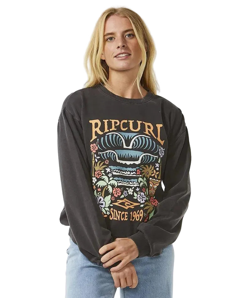 Rip Curl Tiki Tropic relaxed crew sweatshirt, washed black