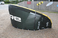 Used Core Pace Pro Aluula 8m kite – side view of black canopy and yellow leading edge
