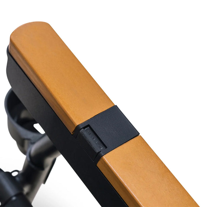 Parkit Eclipse push-button recline mechanism demonstrated across three positions: Kick Back, Relax, and Enjoy