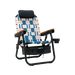 Parkit Eclipse Classic Blue reclining outdoor chair in upright position showing Classic Blue woven pattern and integrated cooler compartment