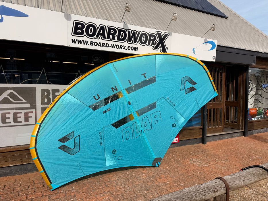 Used 2026 Duotone Unit D/LAB 6.0m wing foil wing, full turquoise canopy, outside Board-Worx Whitstable