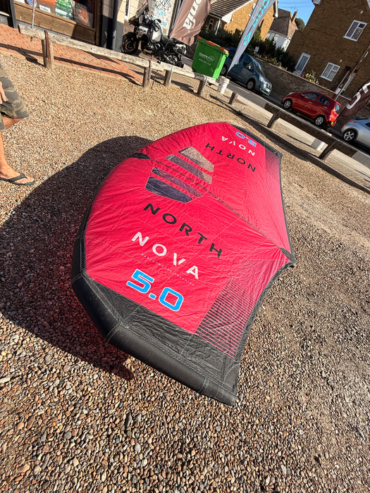 North Nova 5.0m wing foil wing standing upright showing the front canopy and window