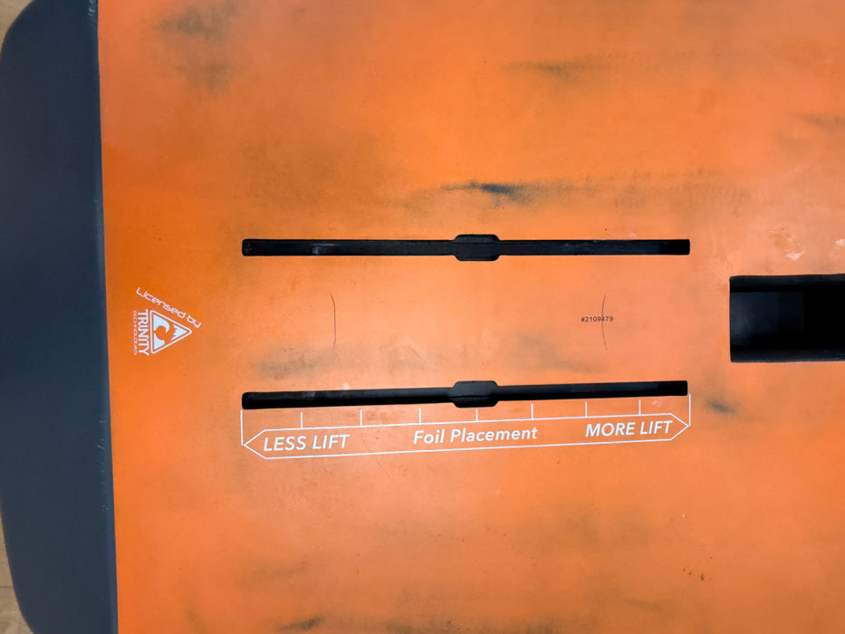 Orange ENSIS ROCK’N’ROLL board underside showing cosmetic marks
