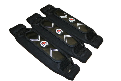 Black FCS surfboard leash cuffs with white chevron design, for watersports gear at Boardworx Whitstable
