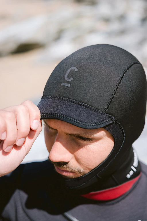 Close-up of the C-Skins 2026 NuWave 3mm wetsuit hood and Glideskin face seal