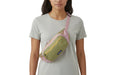 Two-toned Patagonia waist bag with pink and green colors on a white background