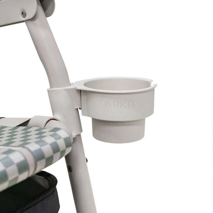 Parkit Voyager Dune Saguaro chair close-up of interchangeable cupholder fitted to armrest