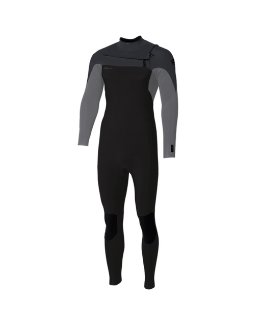 Front studio view of the O'Neill Epic 5/4mm chest-zip wetsuit in Tempered Steel/Smoke/Graphite