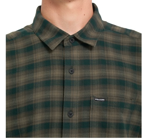 Volcom Caden plaid shirt in Wintermoss, fabric detail