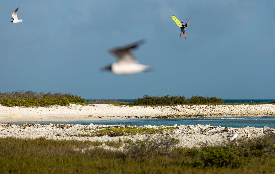 Duotone Jaime Concept Blue 2027 in use during a lagoon kitesurfing session