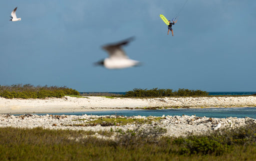 Duotone Jaime Concept Blue 2027 in use during a lagoon kitesurfing session