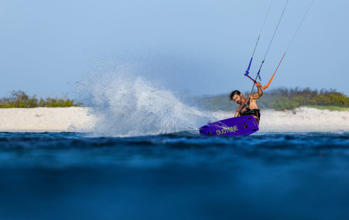 Duotone Jaime SLS 2027 during a kitesurfing session on a tropical lagoon