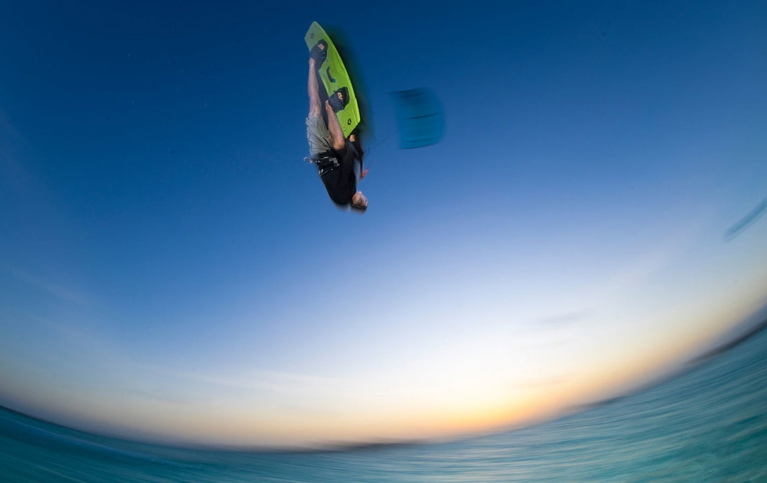 Duotone Jaime Concept Blue 2027 during a freestyle jump over the ocean