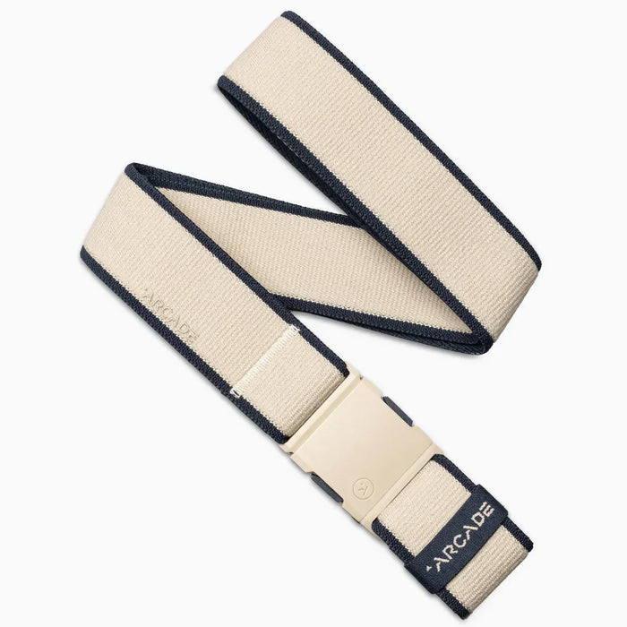 Arcade Carto oat navy belt with beige strap and navy edges, front view