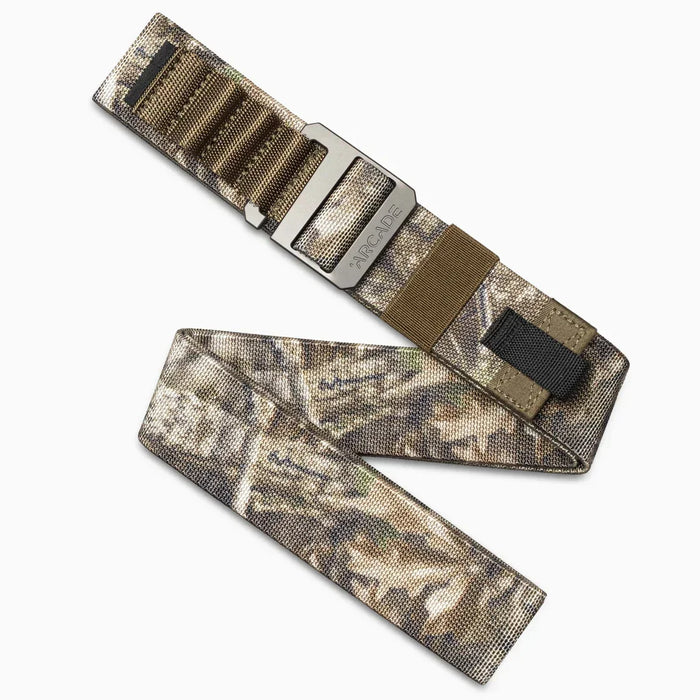 Arcade Realtree camo belt with metal buckle and durable design, ideal for watersports gear