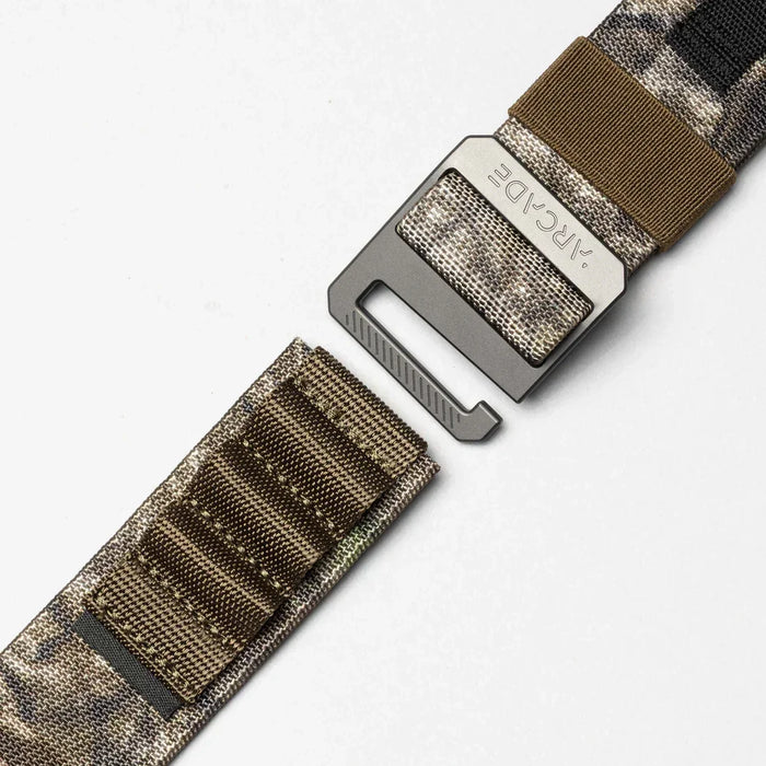 Arcade camo webbing belt with aluminium buckle, ideal for outdoor and watersports use