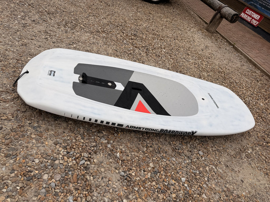 Second-hand Armstrong Wing SUP board 6'4 132L - deck angle view with Armstrong Board-Worx rail decal