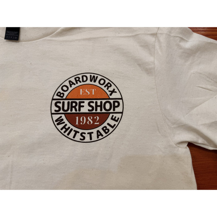 Board-Worx Surf Shop 1982 logo t-shirt in ivory white, back print