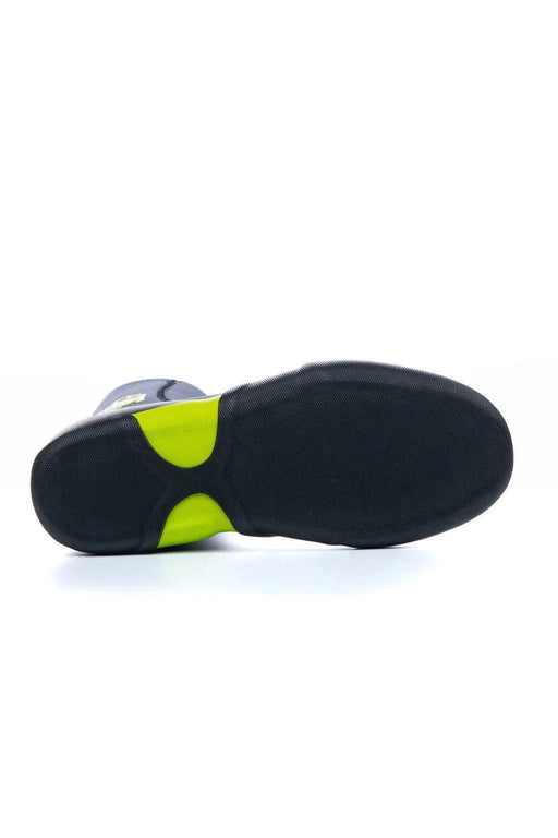 C-Skins Junior Zipped Boot in graphite and flash green, black rubber sole, water sports footwear