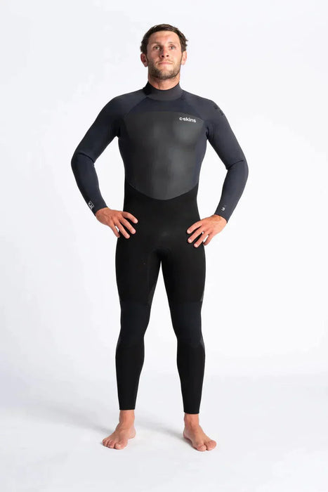 C-Skins Legend 5:4:3 GBS Back Zip wetsuit in black, modeled on a white background