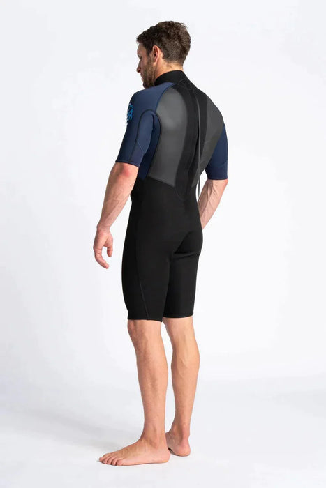 C-Skins Mens Element Shorty 3/2mm SS wetsuit, back view, black and blue design