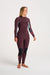 C-Skins Nuwave Solace 3/2 women’s back zip steamer wetsuit in maroon with floral sleeve accents
