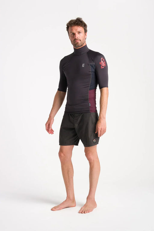 C-Skins men's rash vest in anthracite, bluestone, and wine, short sleeves, watersports gear.