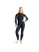 C-Skins Solace 5/4mm women's wetsuit with back zip, shown on model, black with patterned sleeves.