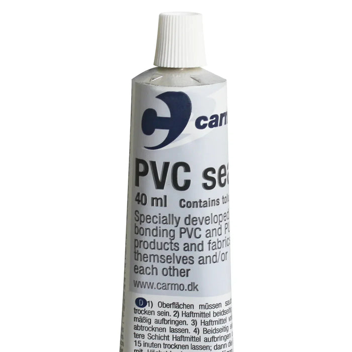 Carmo PVC seal glue 40ml for kite bladder repair, white tube with blue logo