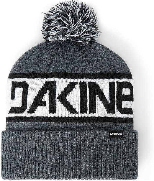 Dakine men's beanie in heather grey with black and white logo and pom pom