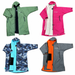 Four Dryrobe Advance long sleeve changing robes in Dark Green Black, Pink Light Grey, Blue Camo Blue and Dark Grey Orange