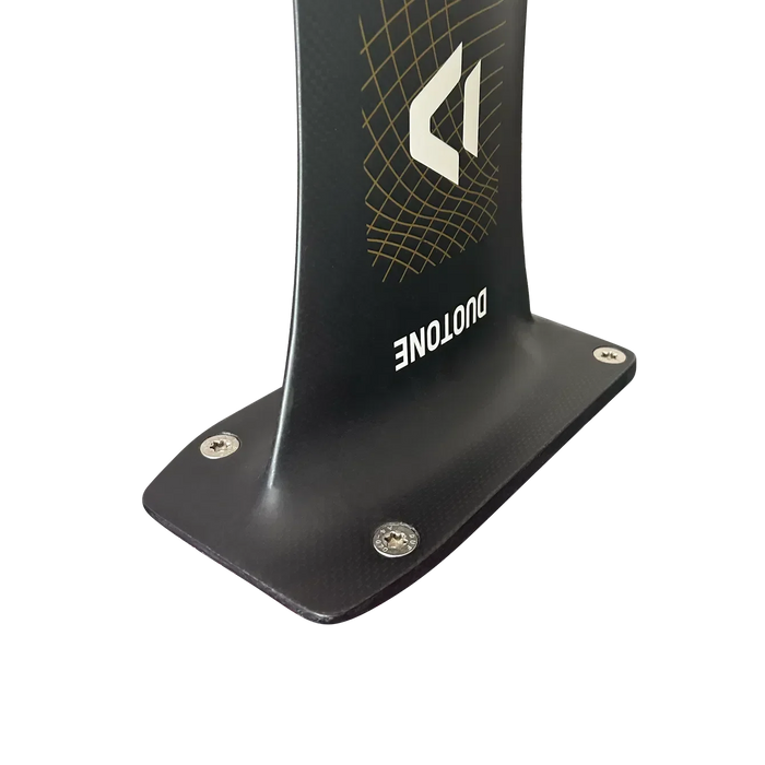 Duotone carbon foil mast with gold grid design, black base and mounting screws