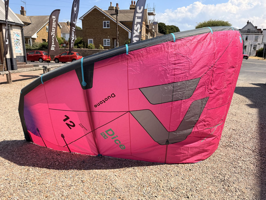 Used 2026 Duotone Dice SLS 12m kite, pink canopy with Dice branding