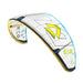 Duotone EVO DLab 2026 kitesurfing kite in white, yellow, and blue with bold logo design.