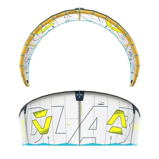 Duotone Evo yellow and white kitesurfing kite with bold graphic design