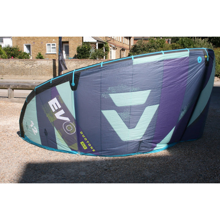 Used Duotone Evo SLS 2024 12m kite side profile showing EVO graphics