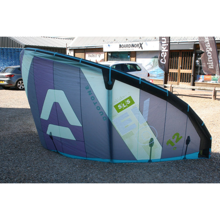 Used Duotone Evo SLS 2024 12m kite showing SLS 12 graphics