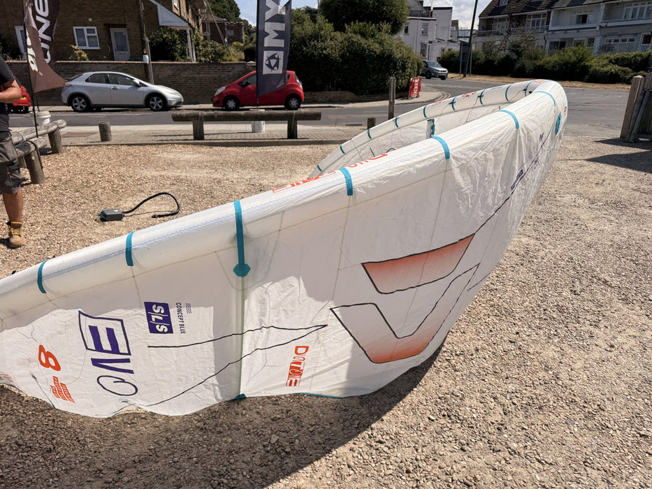 Duotone Evo SLS 8m 2026 kite side profile with SLS branding