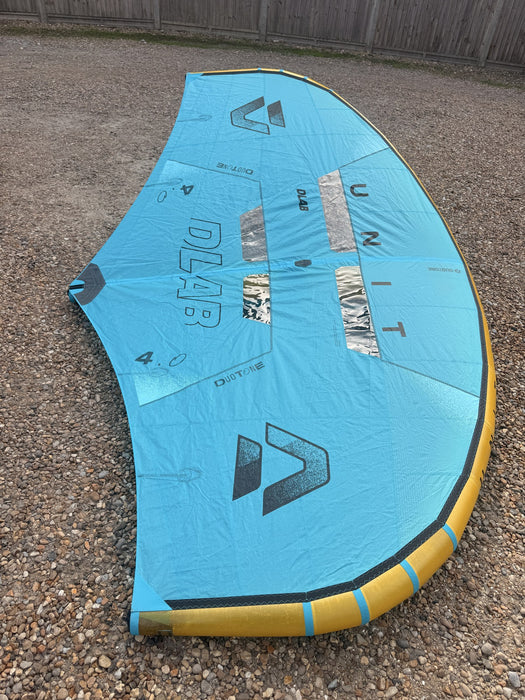 Duotone Unit D/LAB 4.0m wing canopy and leading edge showing DLAB and UNIT print
