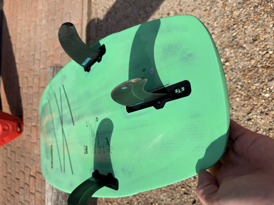 Duotone Whip SLS 5'1 fin close-up showing Duotone fins