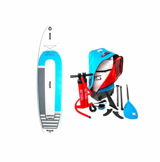 ENSIS paddleboard windsurf wing surf SUP kit with board, paddle, pump, fins, and backpack
