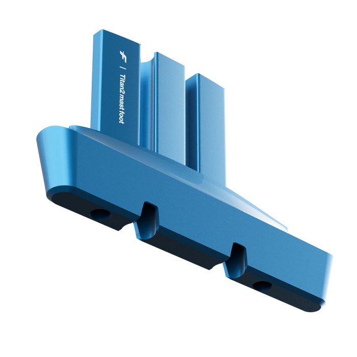 F-One Titan V2 mast foot, blue aluminum windsurfing and kiteboarding foil component