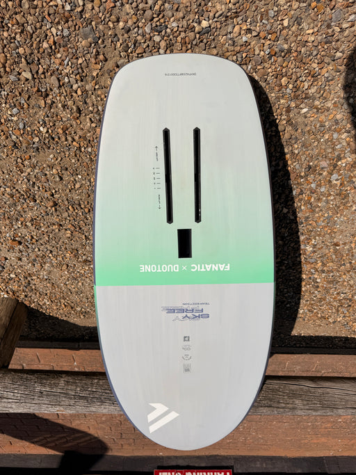 Fanatic x Duotone Sky Free 5'3 wing board underside with adjustable foil track