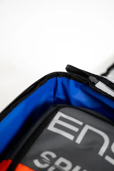 Wing quiver bag with blue interior, black zip, and EN lettering for watersports gear.