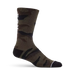 Fox camo crew sock in green camouflage pattern, ribbed knit, visible white logo, surf clothing