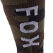 Green camouflage crew sock with FOX logo in white lettering, ribbed knit texture.
