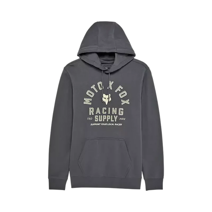 Fox Racing dark grey pullover hoodie with chest logo and kangaroo pocket