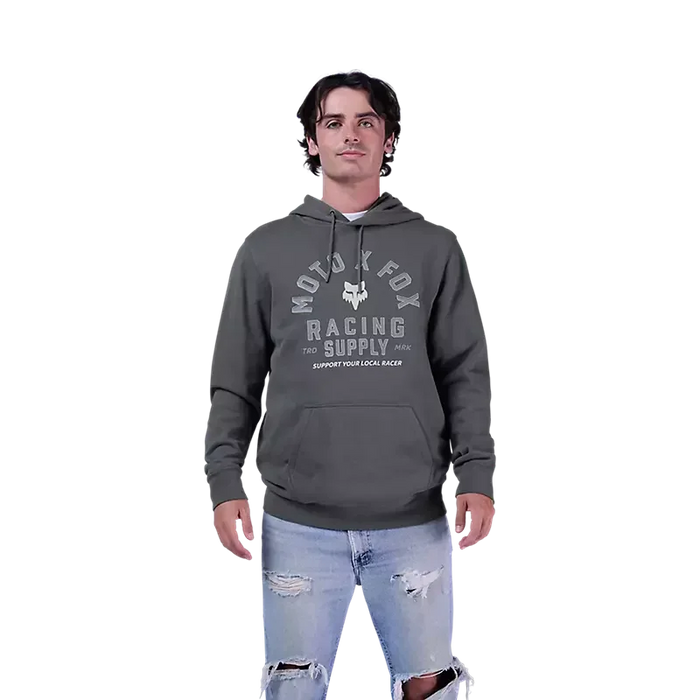 Fox Motocross grey pullover hoody, front graphic, surf clothing, watersports apparel