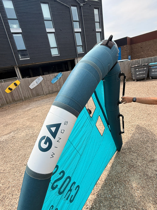 Used GA Wings Cross 6.2 2023 wingfoil wing — full side profile showing GA Wings branding on leading edge